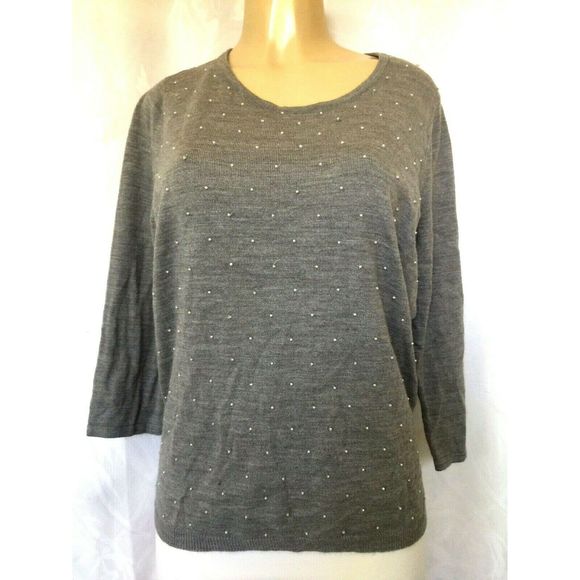 The Limited Sweater Knit Top 3/4 Sleeve Gray Beads - Picture 1 of 5